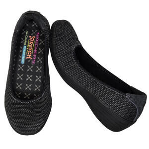 SKECHERS Stretch Fit Wedge Black & Gray Air Cooled Memory Foam Women's SZ 6 EUC
